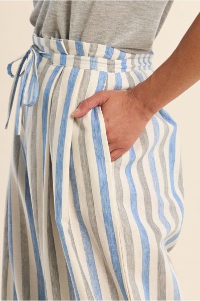 Women's striped linen and cotton pants - light, fresh and comfortable for summer MOLLY BRACKEN (SKU) LA1887EP
