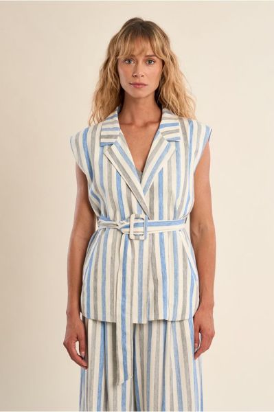 Women's striped linen and cotton blend vest - elegant comfort MOLLY BRACKEN (SKU) LA1888EP