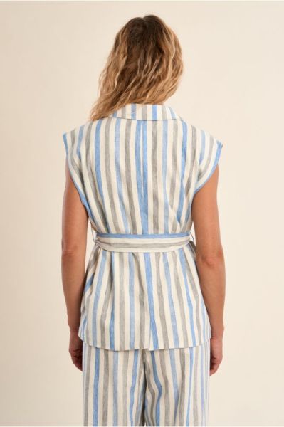 Women's striped linen and cotton blend vest - elegant comfort MOLLY BRACKEN (SKU) LA1888EP