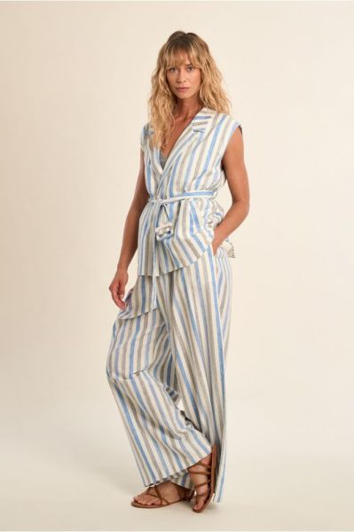 Women's striped linen and cotton blend vest - elegant comfort MOLLY BRACKEN (SKU) LA1888EP