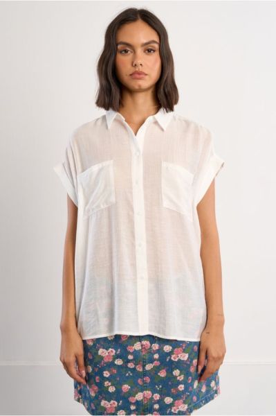Women's white short-sleeved shirt, loose fit - elegant and very comfortable MOLLY BRACKEN (SKU) NL38EP