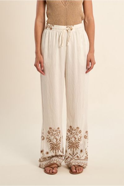 Women's viscose trousers with embroidered floral details - style and elegance MOLLY BRACKEN (SKU) LA1904EE