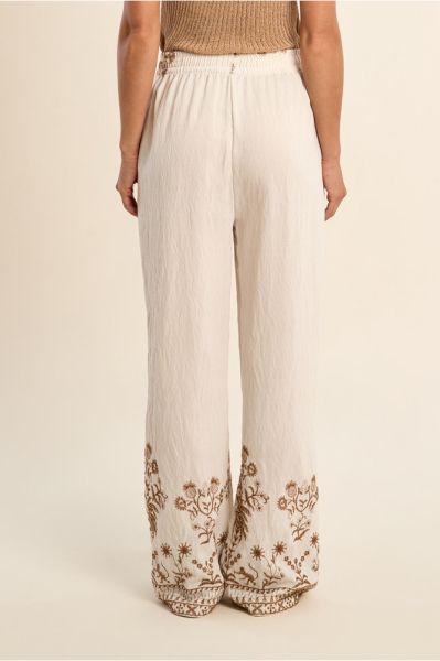 Women's viscose trousers with embroidered floral details - style and elegance MOLLY BRACKEN (SKU) LA1904EE