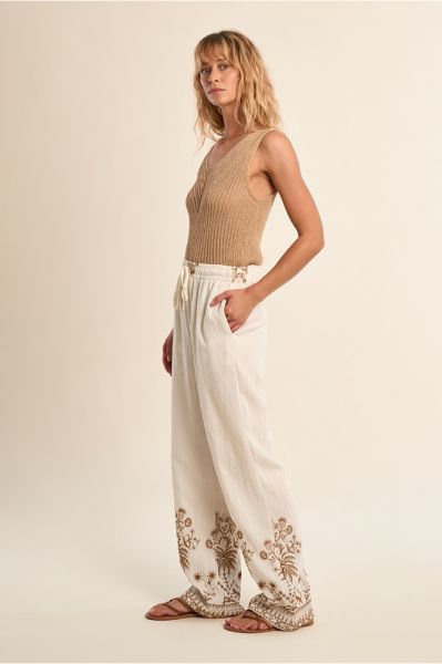 Women's viscose trousers with embroidered floral details - style and elegance MOLLY BRACKEN (SKU) LA1904EE
