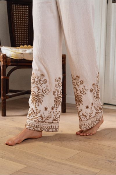 Women's viscose trousers with embroidered floral details - style and elegance MOLLY BRACKEN (SKU) LA1904EE