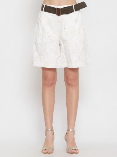 Elegant women's 3/4 pants with lace and belt - summer, modern and comfortable LE SORTE DEL SOLE (SKU)4010,
