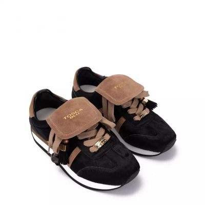 Modern and comfortable women's black sneakers with fur!TOSCA BLU (SKU)2604S064