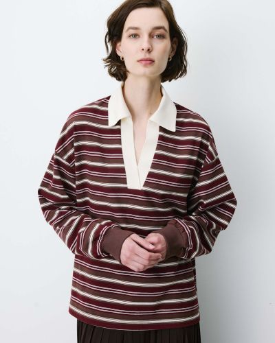 Aron GRACE&MILA Women's Loose-Fit Chocolate Brown Turtleneck Blouse with Striped Collar (SKU) 17096