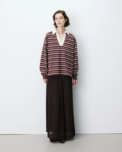 Aron GRACE&MILA Women's Loose-Fit Chocolate Brown Turtleneck Blouse with Striped Collar (SKU) 17096