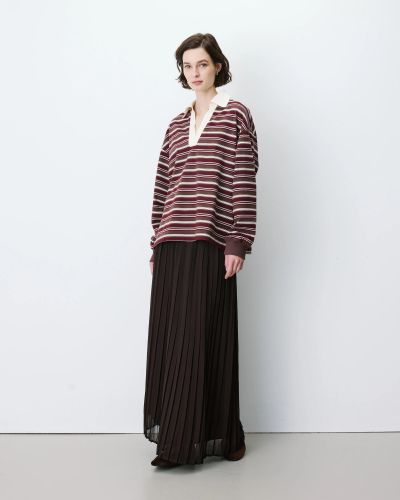 Aron GRACE&MILA Women's Loose-Fit Chocolate Brown Turtleneck Blouse with Striped Collar (SKU) 17096