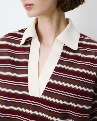 Aron GRACE&MILA Women's Loose-Fit Chocolate Brown Turtleneck Blouse with Striped Collar (SKU) 17096