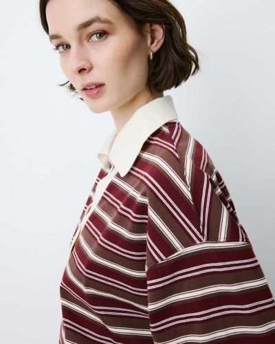 Aron GRACE&MILA Women's Loose-Fit Chocolate Brown Turtleneck Blouse with Striped Collar (SKU) 17096