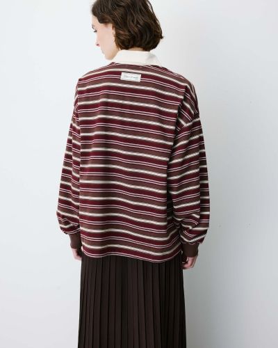 Aron GRACE&MILA Women's Loose-Fit Chocolate Brown Turtleneck Blouse with Striped Collar (SKU) 17096