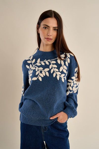 MOLLY BRACKEN Women's High-Neck Sweater with Floral Embroidery (SKU) LA2025EN