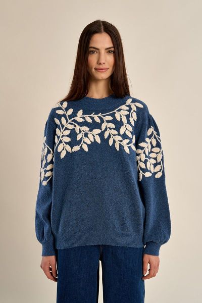 MOLLY BRACKEN Women's High-Neck Sweater with Floral Embroidery (SKU) LA2025EN