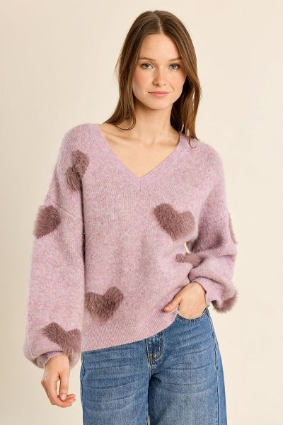 MOLLY BRACKEN Women's Fluffy Sweater with Ombré Hearts (SKU) LA2050EH
