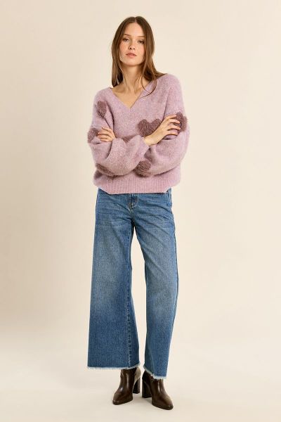 MOLLY BRACKEN Women's Fluffy Sweater with Ombré Hearts (SKU) LA2050EH