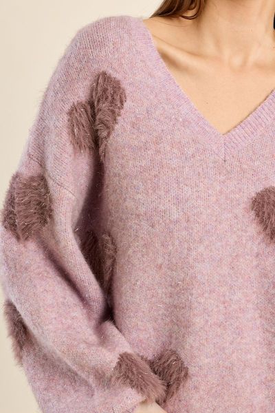 MOLLY BRACKEN Women's Fluffy Sweater with Ombré Hearts (SKU) LA2050EH