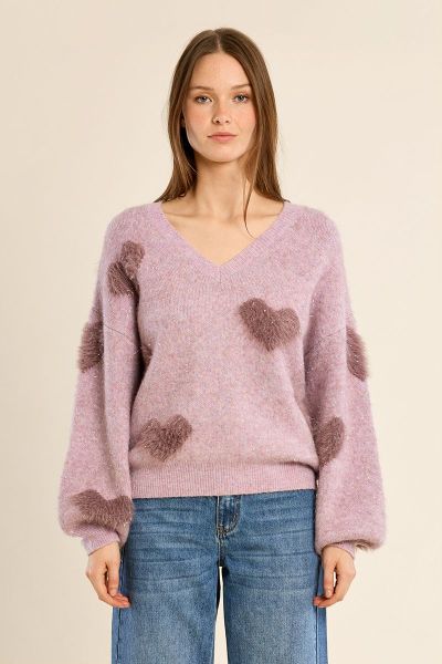 MOLLY BRACKEN Women's Fluffy Sweater with Ombré Hearts (SKU) LA2050EH