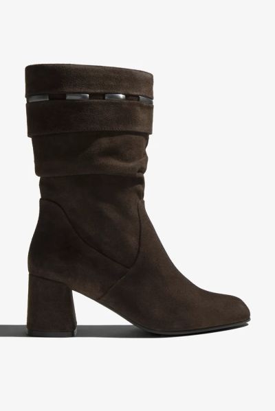 Elegant women's suede ankle boots, taller style. Stylish for autumn and winter! REGARDE LE CIEL (SKU) NEVA01