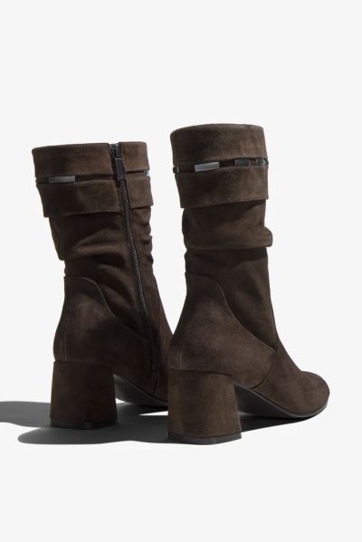 Elegant women's suede ankle boots, taller style. Stylish for autumn and winter! REGARDE LE CIEL (SKU) NEVA01