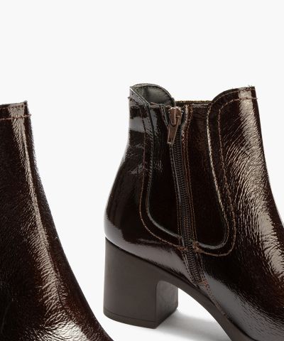Women's casual heeled ankle boots: Dark brown with animal print. PITILLOS (SKU) 30504