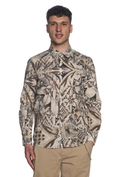 Men's shirt with beige elements BICOLORE (SKU) 3167