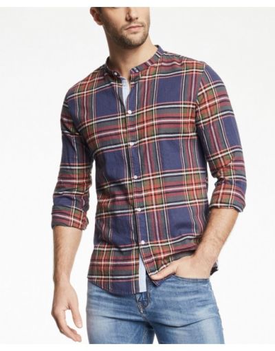 Men's shirt in dark blue check GAUDI (SKU)111GU45027
