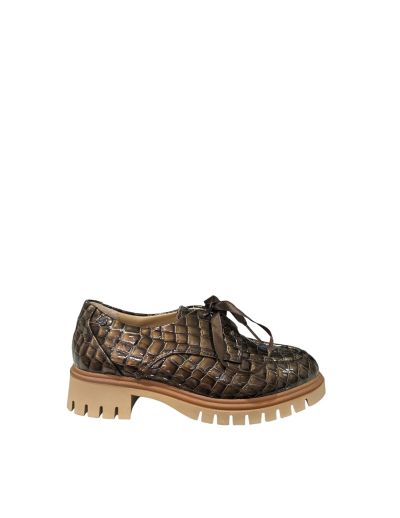 Women's croco leather shoe in brown REGARDE LE CIEL (SKU)BRIANNA01