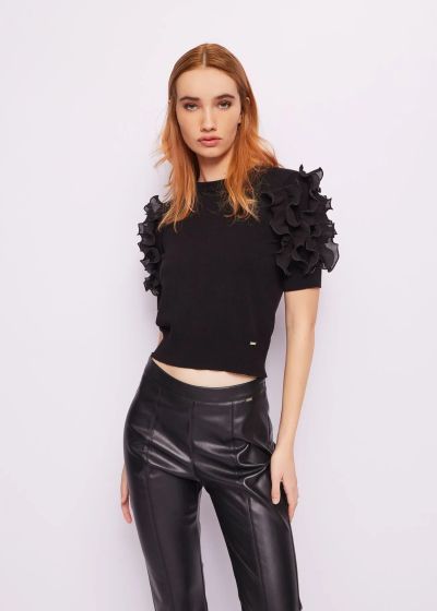 Women's blouse in black with ruffles GAUDI (SKU) 421FD53026