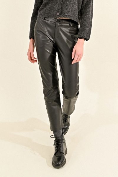 Women's straight trousers made of eco leather MOLLY BRACKEN (SKU) T1502CH