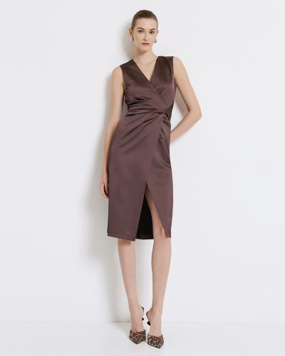 Women's elegant dress in chocolate brown color ACCESS FASHION (SKU) 3367