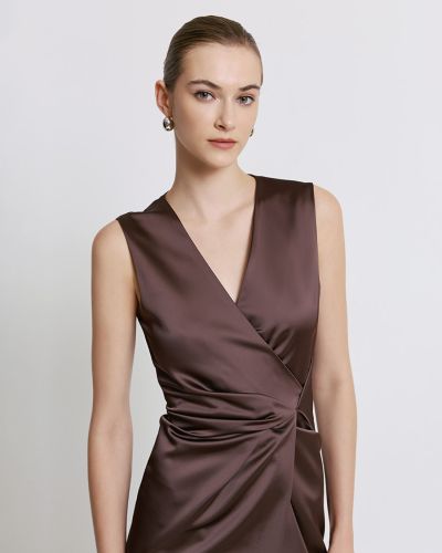Дамска елегантна рокля в шоколадово кафяв цвят ACCESS FASHION (SKU) 3367