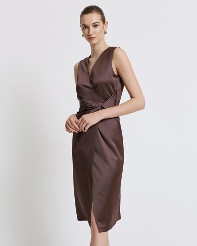 Дамска елегантна рокля в шоколадово кафяв цвят ACCESS FASHION (SKU) 3367