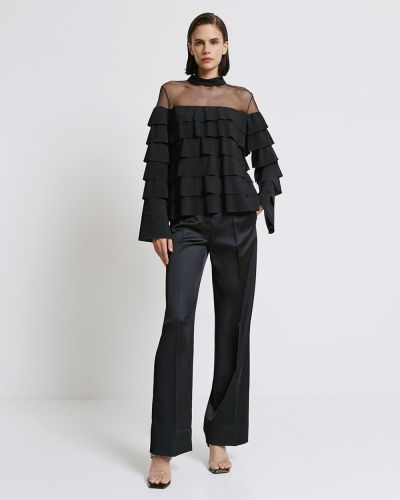 Дамска блуза с тюл и волани в черно ACCESS FASHION (SKU) 2024