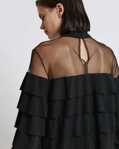 Дамска блуза с тюл и волани в черно ACCESS FASHION (SKU) 2024