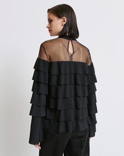 Дамска блуза с тюл и волани в черно ACCESS FASHION (SKU) 2024