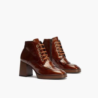 Elegant women's boots caramel color with heel PITILLOS (SKU)10197