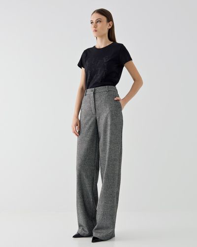 Дамска памучна тениска с декорации от кристали в черно ACCESS FASHION (SKU) 2034.