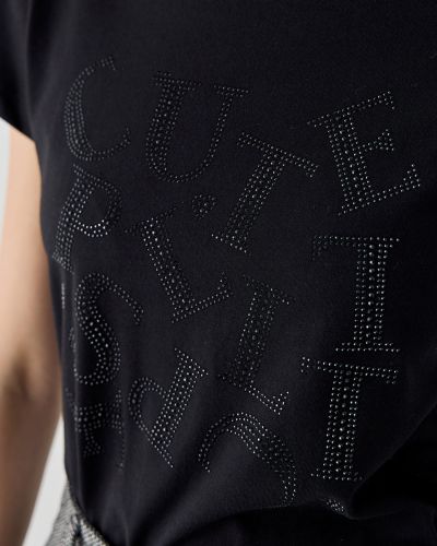 Дамска памучна тениска с декорации от кристали в черно ACCESS FASHION (SKU) 2034.