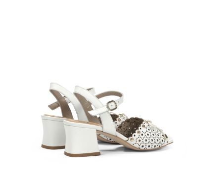 Elegant women's mid-heeled sandal in white DORKING (SKU)9457
