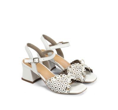Elegant women's mid-heeled sandal in white DORKING (SKU)9457